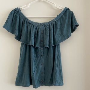 BNWOT AE Soft & Sexy Flowy Off the Shoulder Tee in Teal